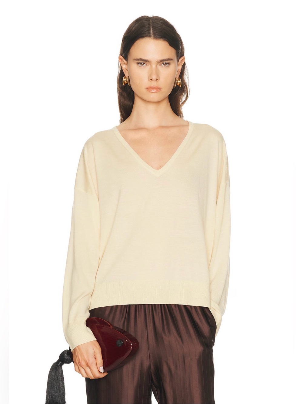 Jenni Kayne Dree V-Neck Merino Wool Sweater Lightweight Large Pale Yellow